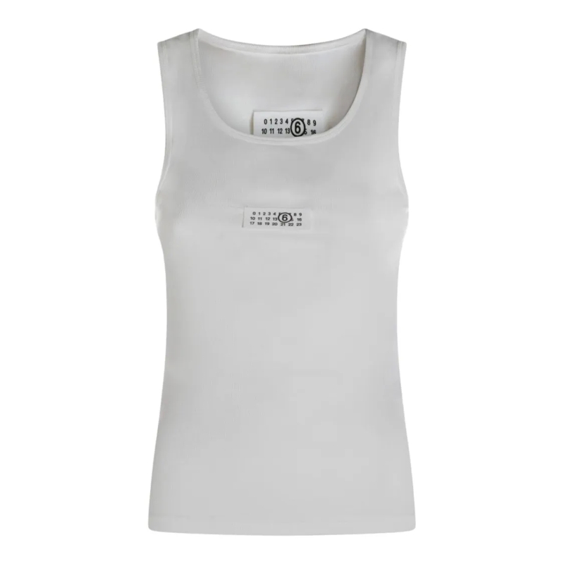 MM6 Maison Margiela Top Fitted White Tank Top With Round Neckline White