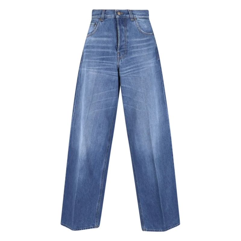 Haikure Jeans Wide-Leg Denim Jeans With Mid-Rise Waist And Five- Blue