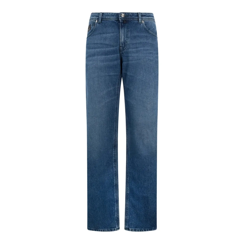 BILLIONAIRE Jeans mit geradem Bein Super Straight Cut Jeans Leather Details blau
