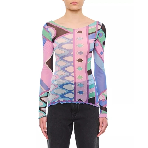 Pucci Long Sleeve Tulle T-Shirt Multicolor 