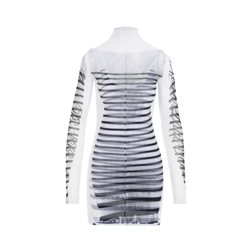 Jean Paul Gaultier  Spandex Mesh Printed Feathers Mariniere Mini Dress White