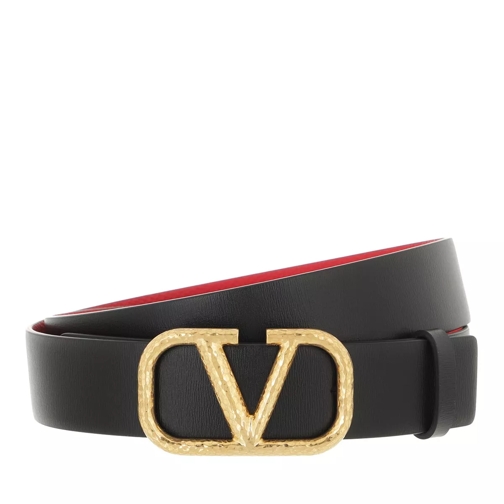 Valentino Garavani Buckle Belt Black/Red Leren Riem