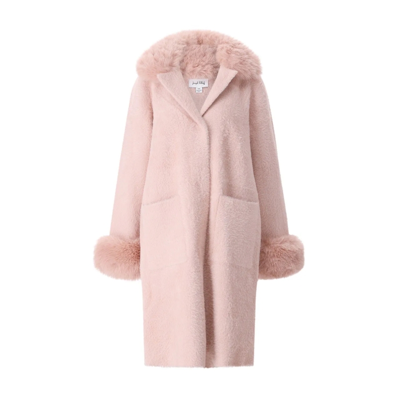 Joseph Ribkoff  Langer Mantel mit Kunstfell Rosa