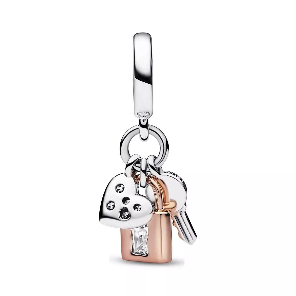 pandora bijouterie, padlock, key and heart sterling silver and 14k en multi - pendentifs & charmspour dames