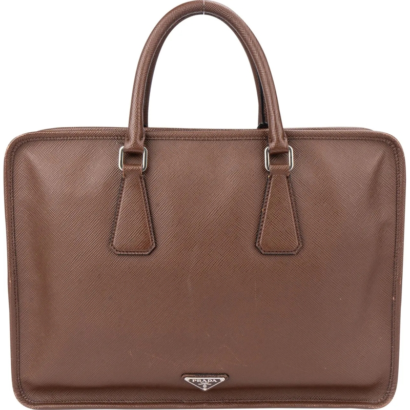 Prada Sac à bandoulière Prada Brown Saffiano Leather Triangle Business Han braun