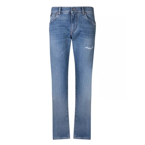 Dolce&Gabbana Light Blue Five-Pockets Slim Jeans With Logo Plaqu Blue Slim Fit Jeans