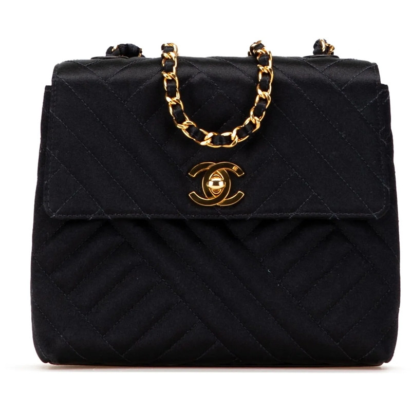 Chanel Schultertasche Mini Square Diagonal Quilted Satin Single Flap schwarz