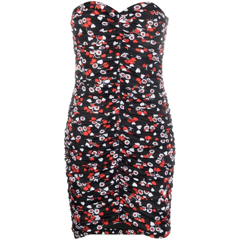 Moschino Minikleid Floral-Print Strapless Minidress Black