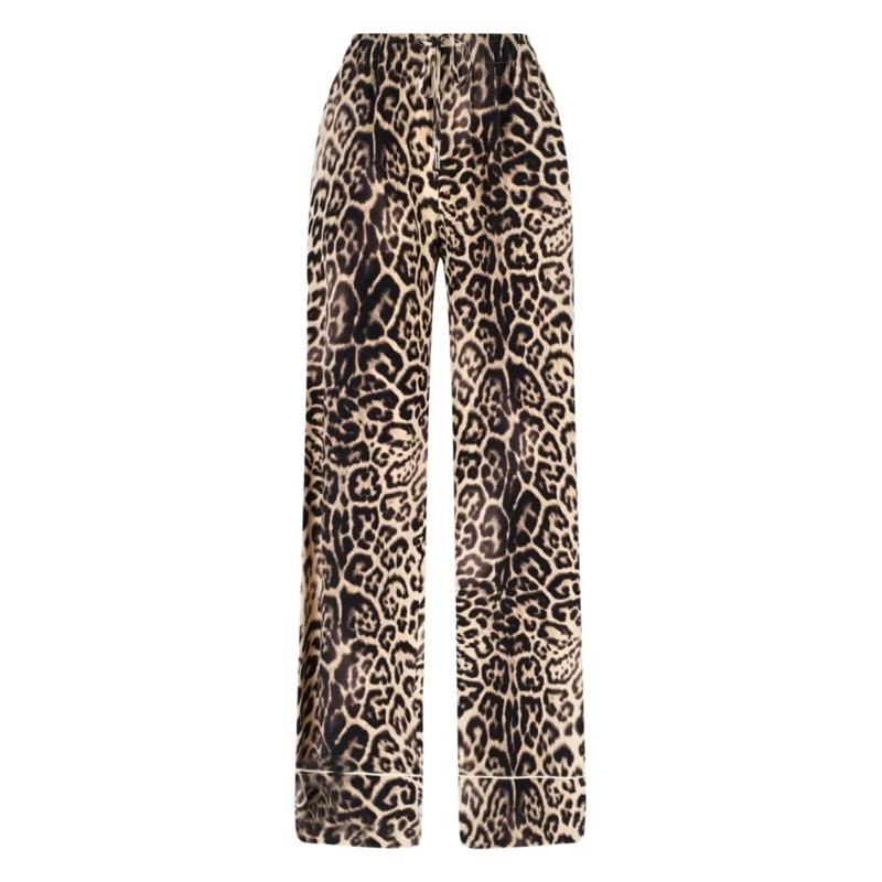 Ermanno Scervino  Brown Silk Pajama Trousers, Animalier Pattern Brown
