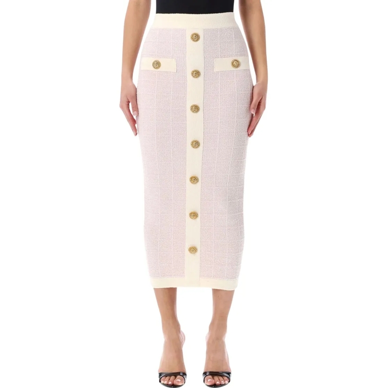 Balmain Midirok Buttoned Midi Skirt Neutrals