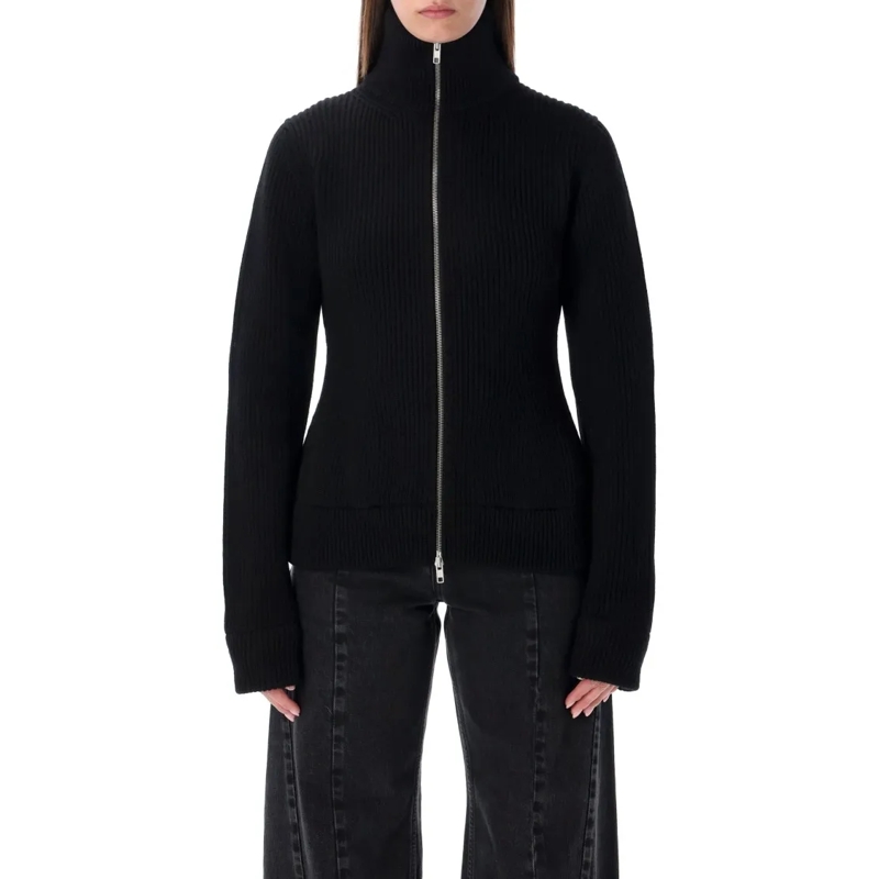 Maison Margiela Strickjacke Wool Ribbed Zip-Up High-Neck Cardigan Black