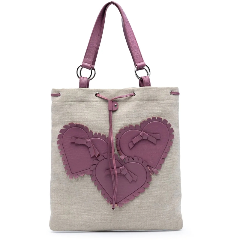 Saint Laurent Shopper Canvas Fringed Heart Applique Tote braun