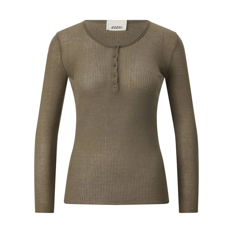 Isabel Marant Polohemd Figurbetontes Langarmshirt Lamylic Grün