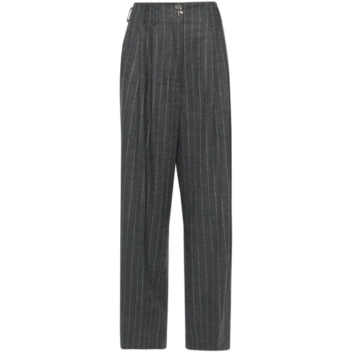 Genny  Dark Grey Virgin Wool Blend Trousers With Logo Grey