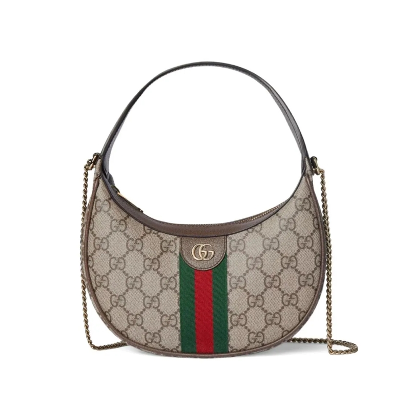 Gucci Schultertasche Crescent-Shaped Monogram Canvas Bag With Chain Str Brown
