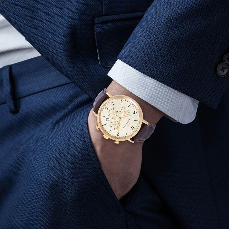 Rhodenwald & Söhne Automatikuhr Herren Armbanduhr Arakon Echtleder gold(Image 2)