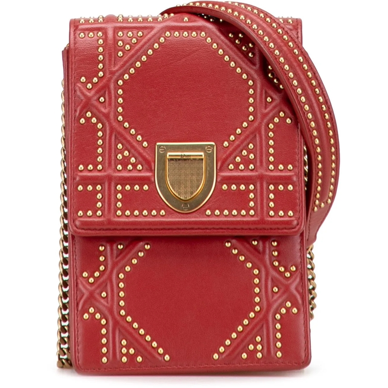 Christian Dior Schultertasche Studded Lambskin Vertical Diorama Crossbody rot