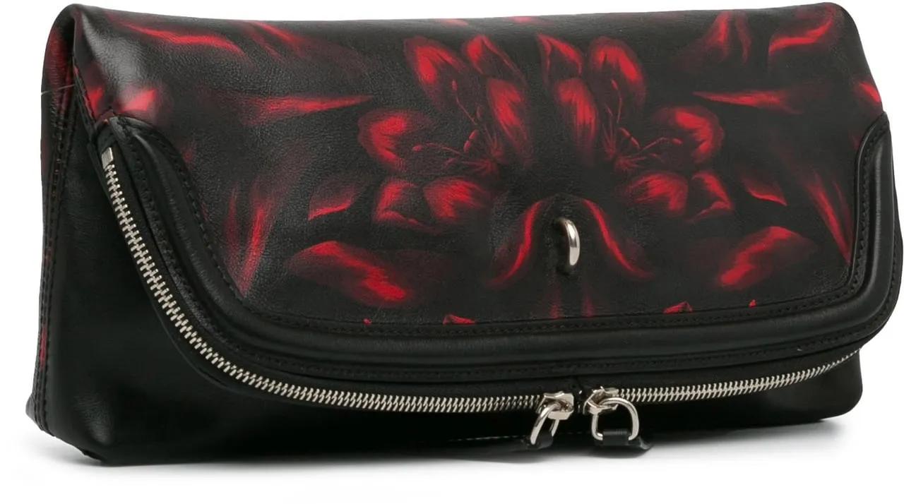 Alexander mcqueen Clutches Leather Tulips Print Fold Clutch in zwart