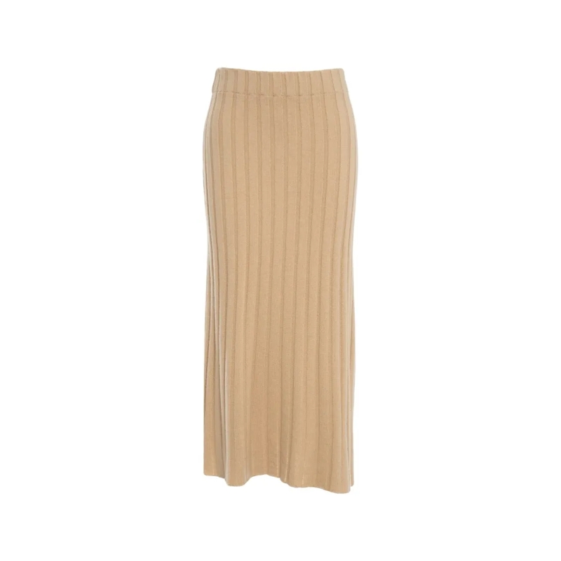 Peuterey Midirok Ribbed Knit Midi Skirt With Fitted Waist And Side  Neutrals
