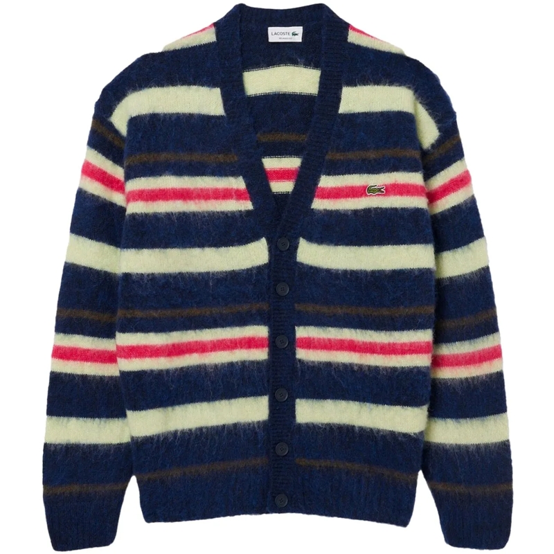 Lacoste  cardigan relaxed fit laine alpaga raye mehrfarbig