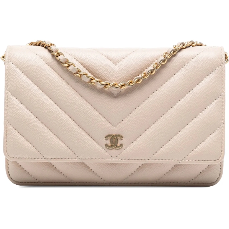 Chanel Sac à bandoulière CC Chevron Caviar Ancient Greek Charms Wallet On C braun