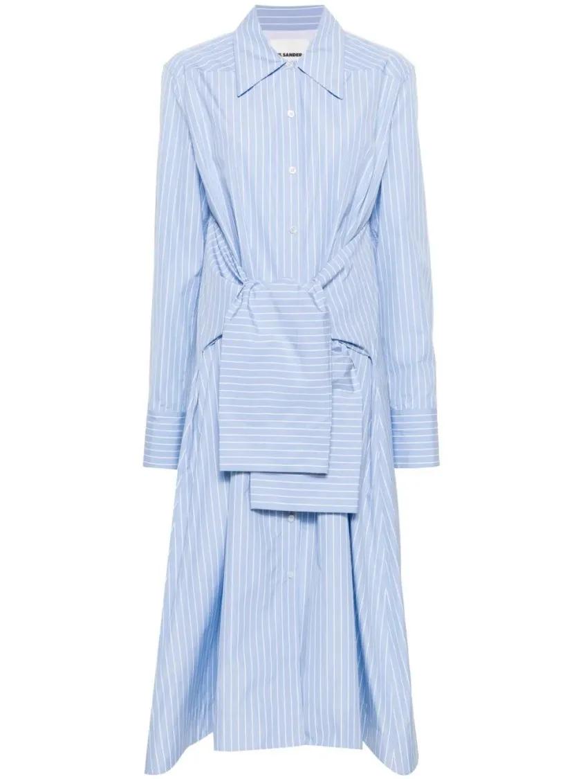 Thumbnail - Jil Sander - Belted Midi Dress With Classic Shirt Silhouette - Größe 38 - blau