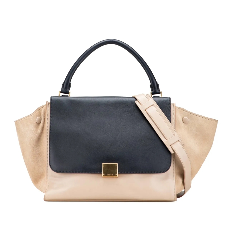 Celine Schultertasche Medium Bicolor Calfskin and Suede Trapeze Satchel braun