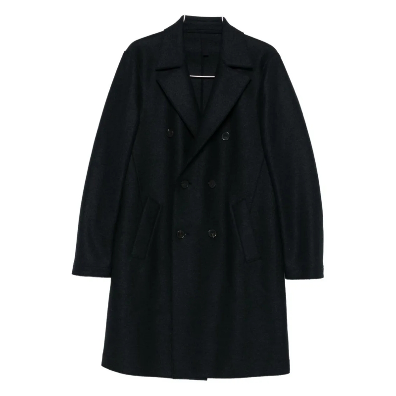 Harris Wharf Trenchcoat Double-Breasted Tailored Coat In Virgin Wool Black