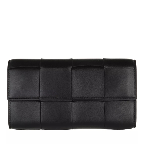 Bottega Veneta Long Wallet Leather Black Portemonnaie mit Überschlag