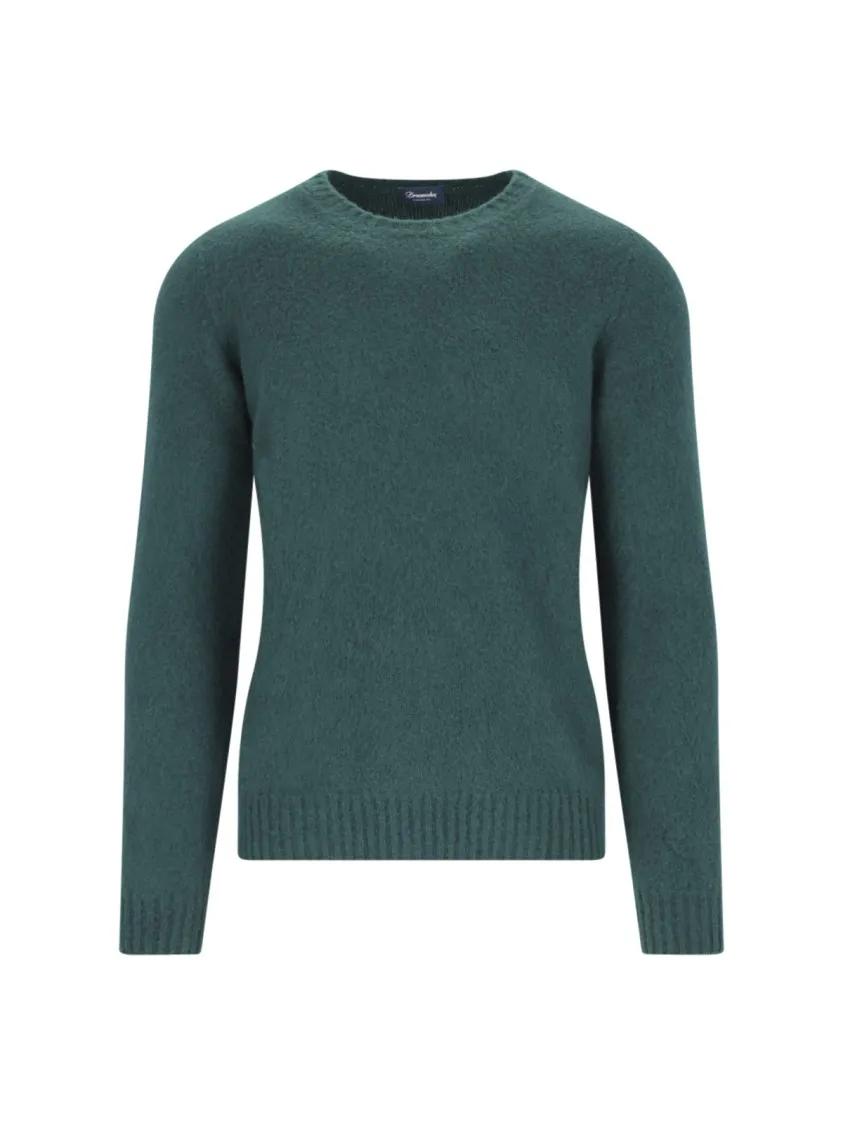 Thumbnail - Drumohr - Textured Knit Crewneck Sweater With Ribbed Finishe - Größe 56 - grün