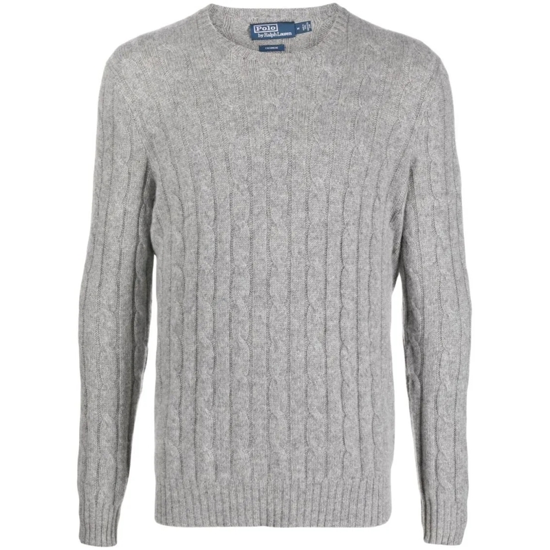 Polo Ralph Lauren Pullover Cable-Knit Cashmere Sweater With Ribbed Trims Grey
