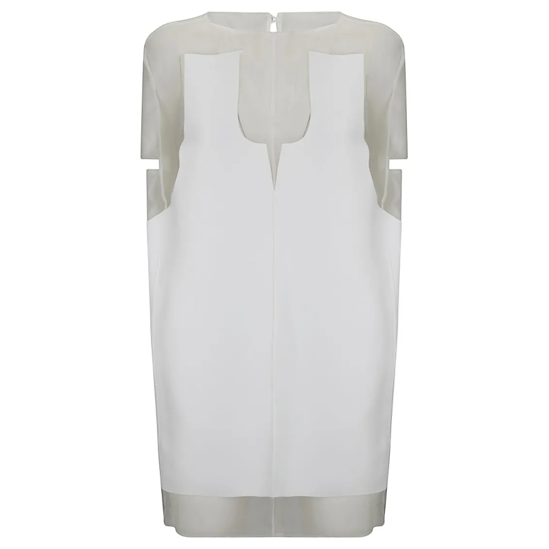Khaite Midi-jurk White Panel Midi Dress With Sheer Inserts White