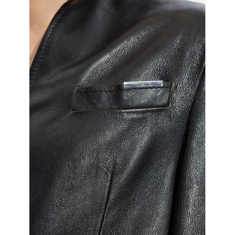 The Attico Blazer Asymmetrical Lapel Black Lambskin Blazer Black