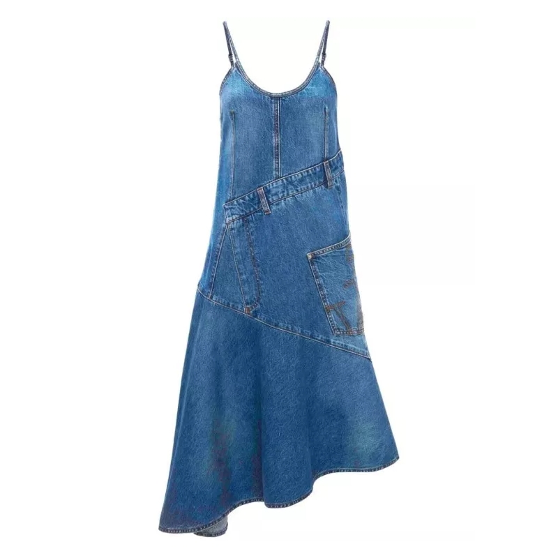 J.W.Anderson Mini-robe Asymmetric Cotton Denim Dress Blue