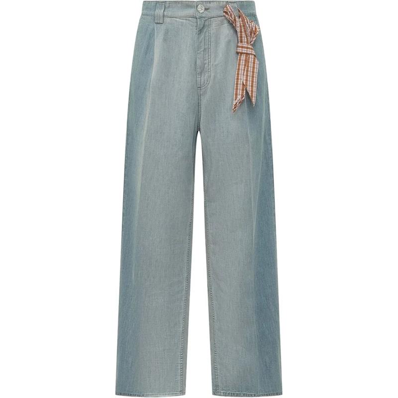 Marni Boyfriend-Jeans Pantaloni Dritti con Cintura Annodata hellblau