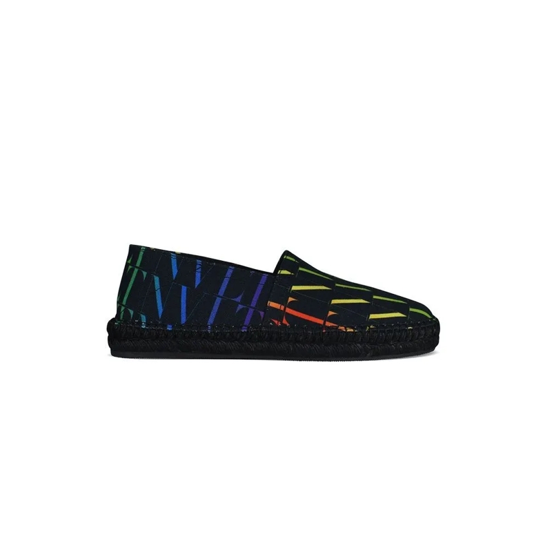 Valentino Garavani Loafer Multicolored Logo Print Espadrilles With Foldable  Black