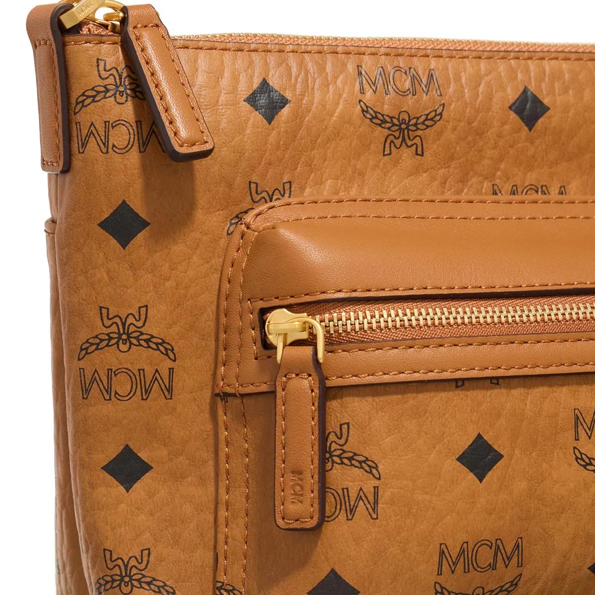 MCM Verstelbare leren schoudertas met rits Brown Heren