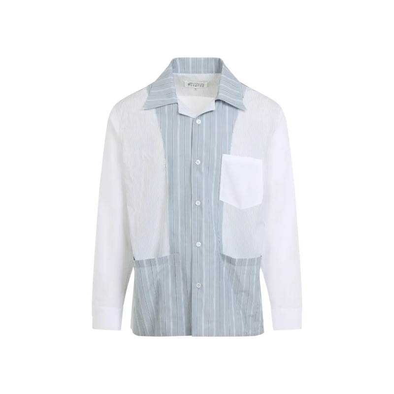 Maison Margiela Hemd Vertical Stripe And Solid Panel Cotton Shirt Multicolor