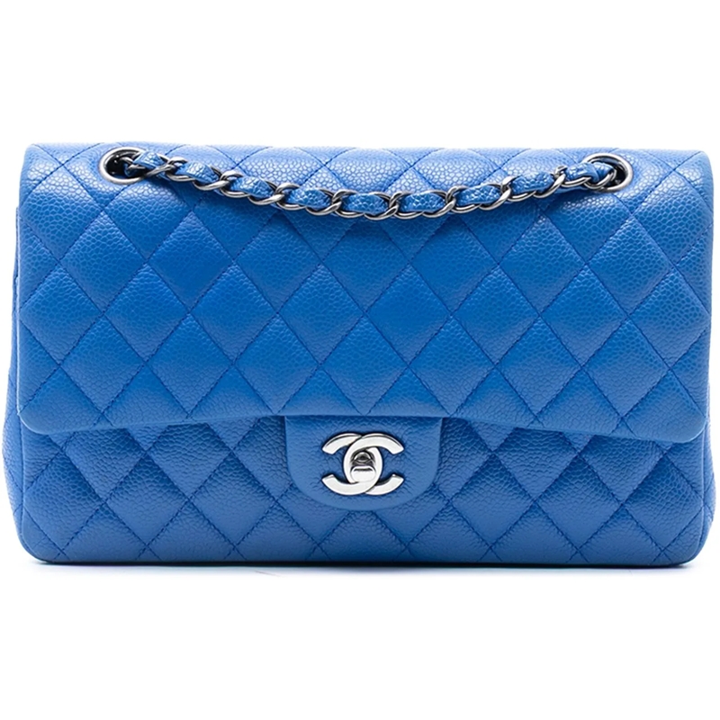 Chanel Schultertasche Medium Classic Caviar Double Flap blau
