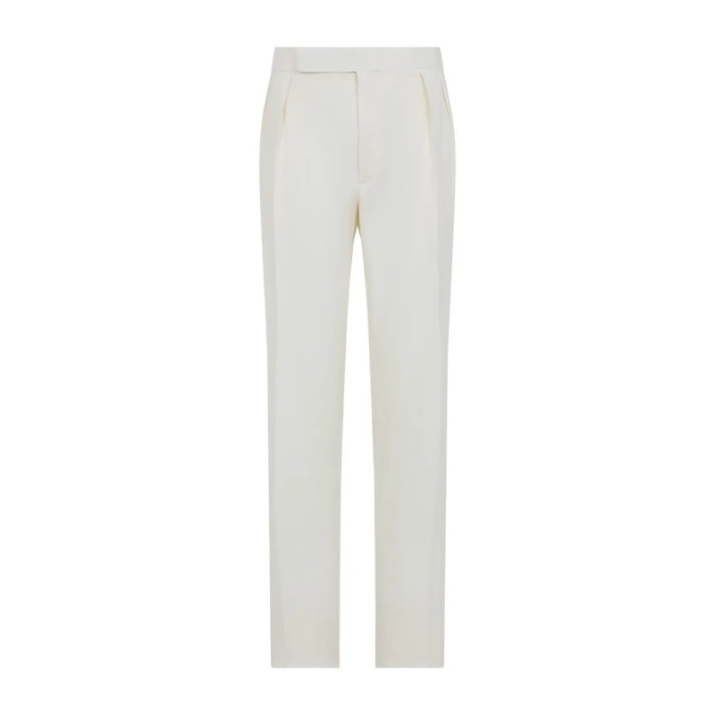Ralph Lauren X Purple Label Pantalon de costume Tailored White Wool Trousers With Refined Silhouet White