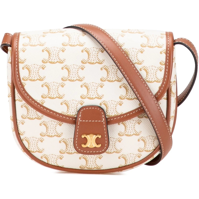 Celine Schultertasche Mini Triomphe Coated Canvas Besace Crossbody weiß