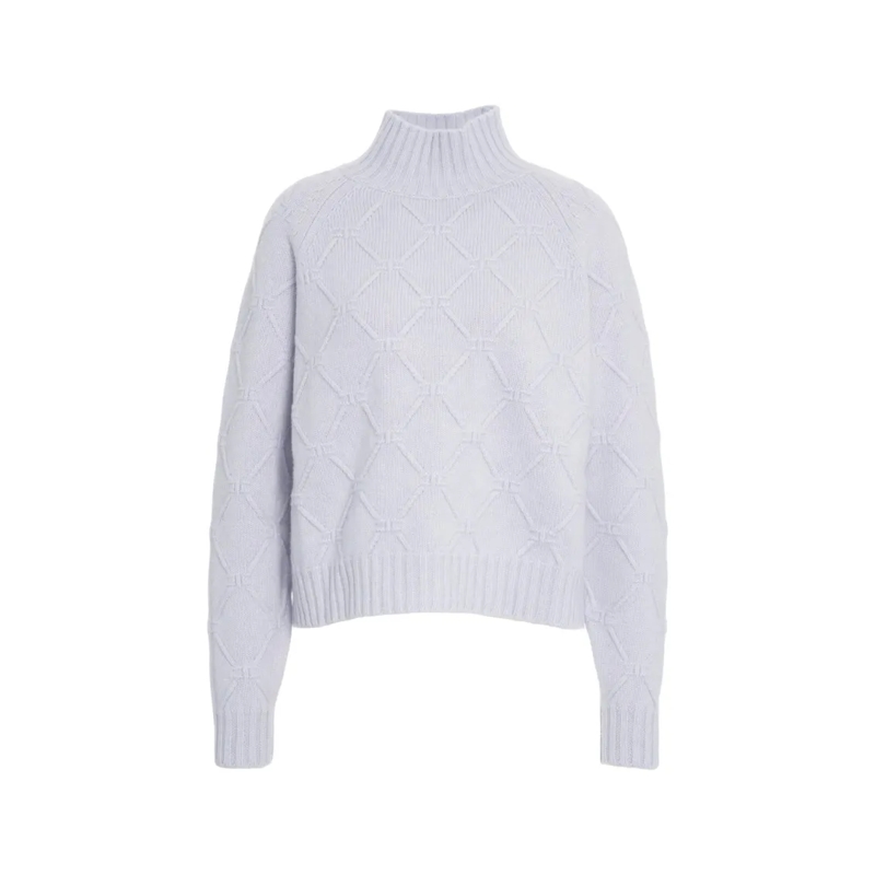 Elisabetta Franchi Trui met col Knitted Sweater With High Ribbed Collar Blue