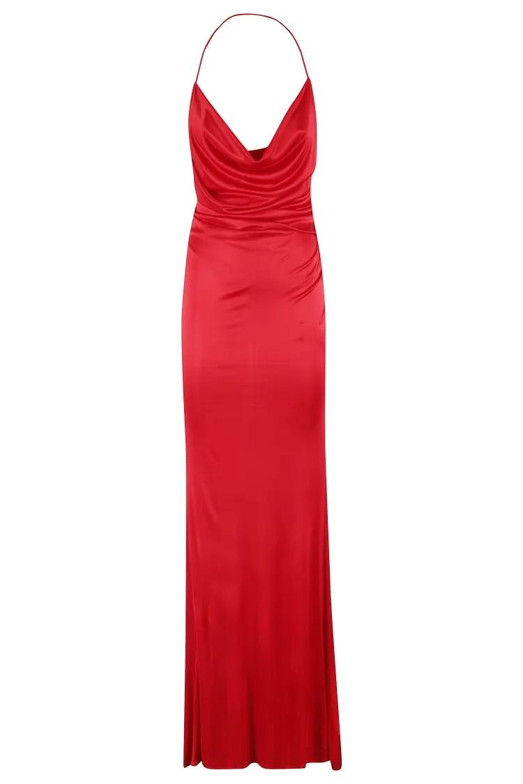 Thumbnail - Elisabetta Franchi - Red Carpet Dress With Deep V-Neckline - Größe 38 - rot