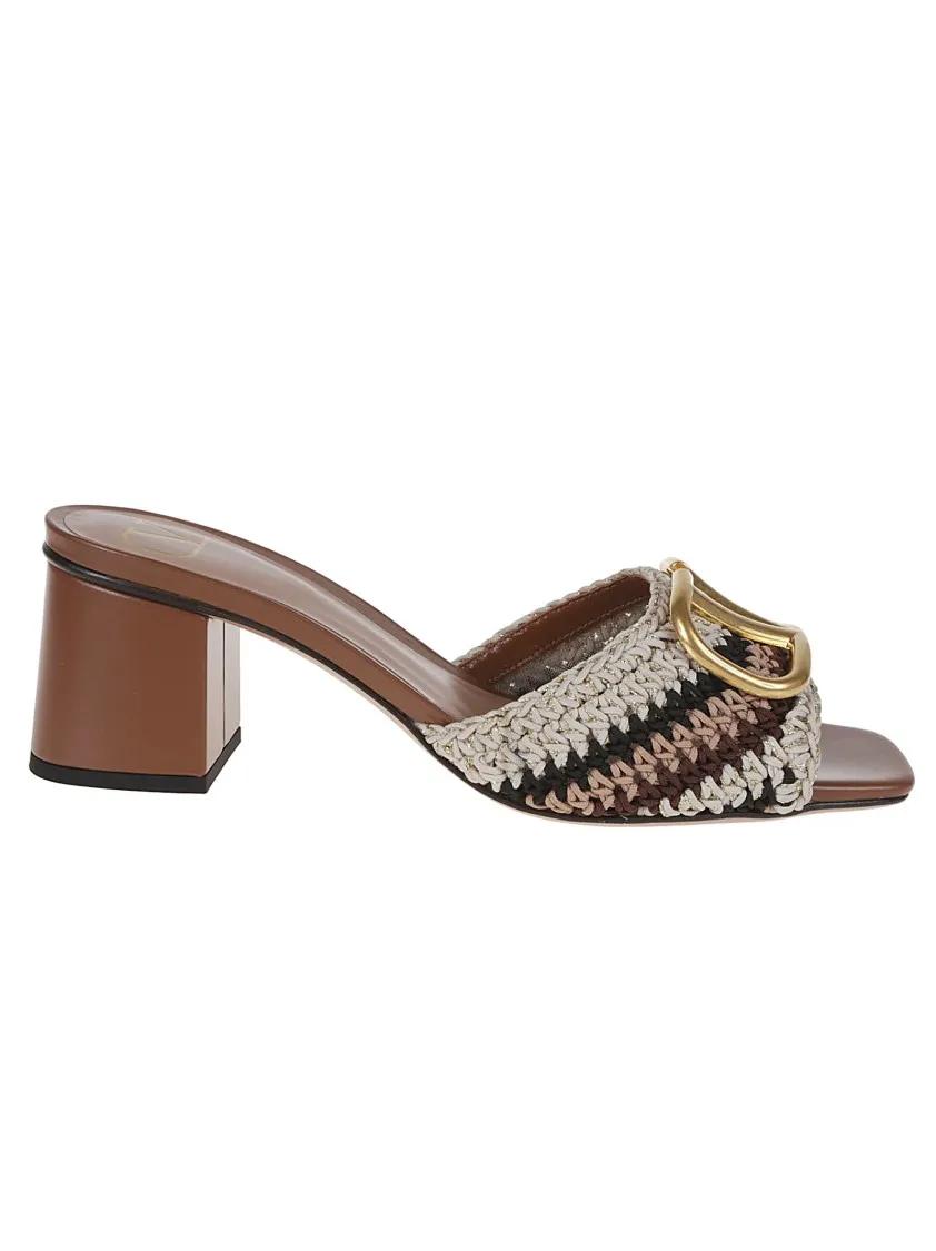 VLOGO SIGNATURE SLIDE SANDAL 60MM IN BRONZE BROWN CALFSKIN