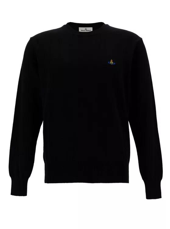 Vivienne Westwood - Black Crewneck Sweater With Orb Embroidery In Cott - Größe L - black