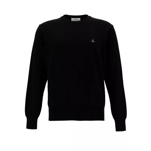 Vivienne Westwood Black Crewneck Sweater With Orb Embroidery In Cott Black 