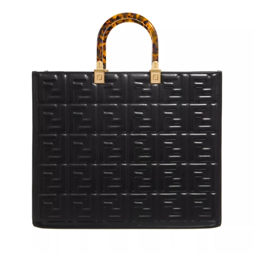 Fendi Sunshine Embossed Leather Tote Bag Black Rymlig shoppingväska