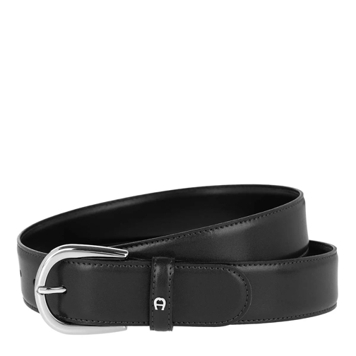 AIGNER Logo Belt Black Leather Belt