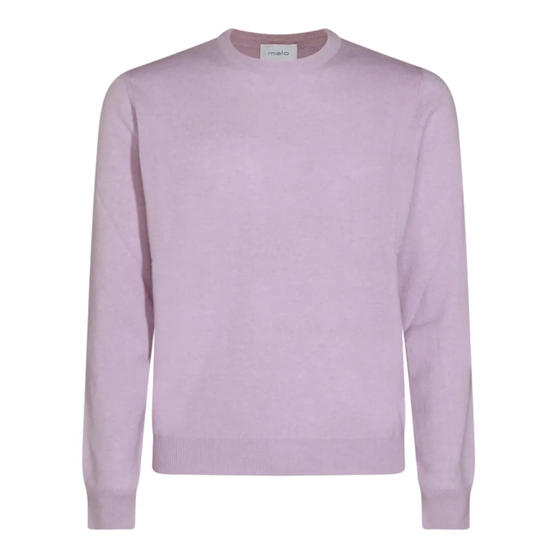Malo Trui Fine-Knit Crew Neck Sweater With Ribbed Finish Purple