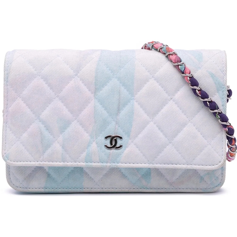 Chanel Schultertasche CC Quilted Canvas Jungle Jeans Wallet on Chain weiß